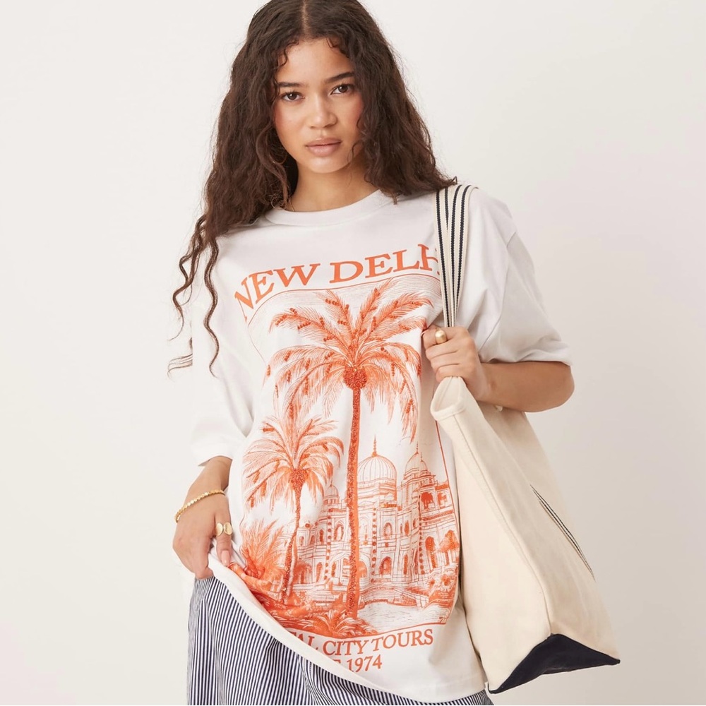 ASOS White Tee with Orange Palm Graphic